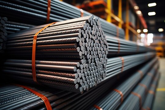 Rod wire steel bar metal storage in warehouse for construction.