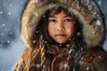 Portrait of native Alaskan Eskimo girl. - obrazy, fototapety, plakaty