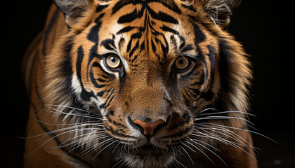 Obraz premium Majestic tiger, fierce hunter, beauty in nature wild generated by AI