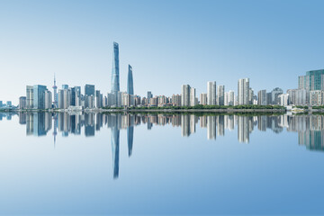 Fototapeta na wymiar Panoramic skyline of Shanghai on a high-rise building
