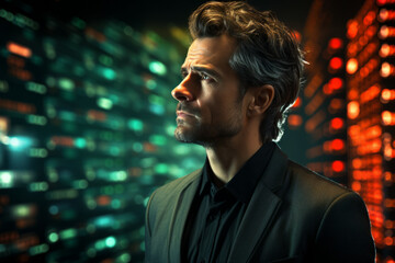 Fototapeta premium business man looking at the charts of the stock market of cryptocurrencies on the screen