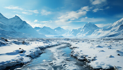 Fototapeta na wymiar Majestic mountain peak, frozen landscape, tranquil scene, beauty in nature generated by AI