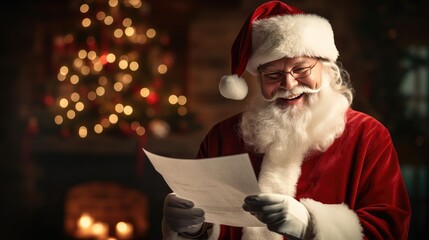 Santa Claus holds a message of happiness Looking at the camera, smiling happily