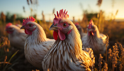 Healthy eating organic chicken meat, free range, green pasture generated by AI - obrazy, fototapety, plakaty