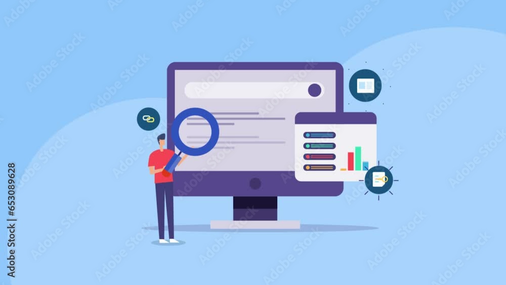 Poster expert analyst working on computer dashboard, data management and business intelligence strategy rel
