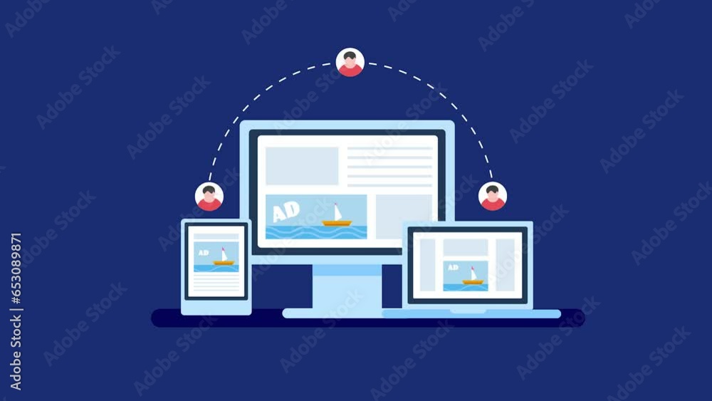 Aufkleber digital advertising displays on multiple device screen, tracking audience activity and using re-targ