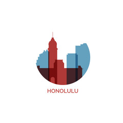 USA United States Honolulu cityscape skyline city panorama vector flat modern logo icon. US Hawaii American county emblem idea with landmarks and building silhouette