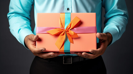 businessman holding gift box in his hands closeup 