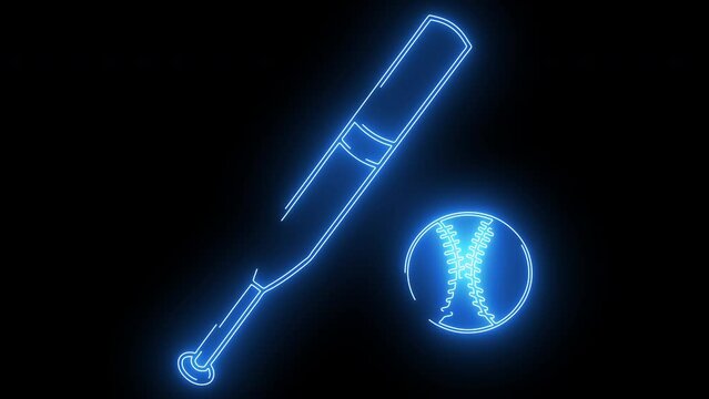 animated baseball bat and ball logo with glowing neon lines