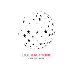 The star in curve shape with halftone technic printing, vector illustration and flat design.