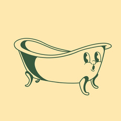 Vintage character design of bathtub