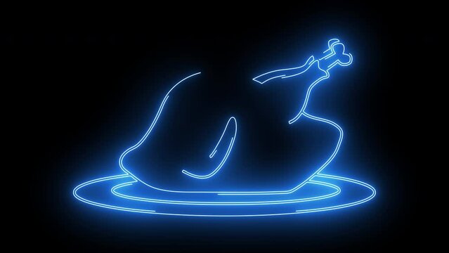 Roast chicken logo animation with glowing neon lines