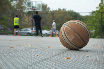 Basketball ball on the basketball arena.