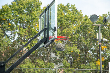 Ball in basketball hoop. Sport. Hobby. Lifestyle
