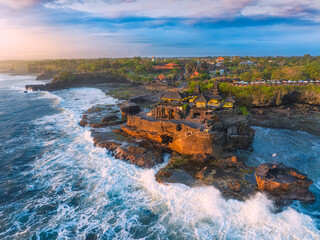 Tanah Lot temple in Bali island, Indonesia. Aerial view