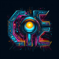 Cyberpunk lettering vector. Bright modern letters with cyberpunk style on a dark background