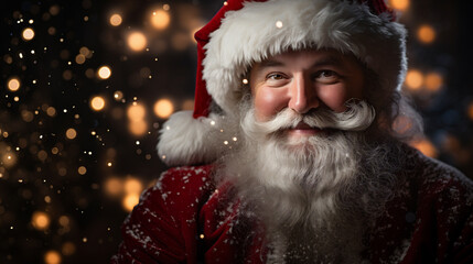 Portrait of Santa Claus on a dark background. Christmas and New Year concept.