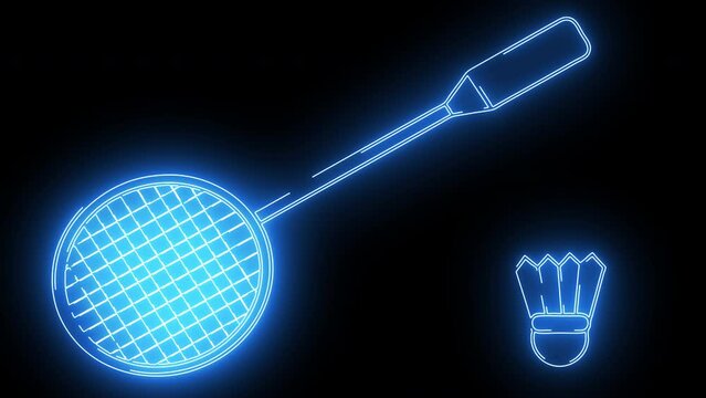 Badminton racket and shuttlecock logo animation with glowing neon lines