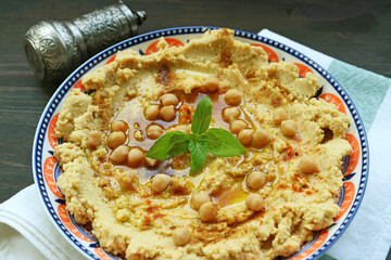 Plate of Freshly Cooked Homemade Hummus 