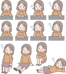 ぼーっとする若い女性の色々なポーズ（私服）