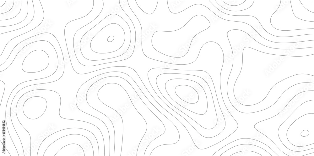 Poster Ocean topographic line map with curvy wave isolines vector illustration. Abstract topographic contours map background, Vector contour topographic map. Cartography texture abstract banner use..