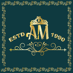  Golden Letter Logo Design Vector Illustration with Circle Swoosh and Gold Metal Texture. Creative Metallic Letter for Company Name, Label, Icon, Cover, Emblem, Print, Textile, Card or Web Page.