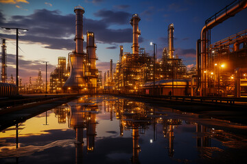 oil refinery at twilight