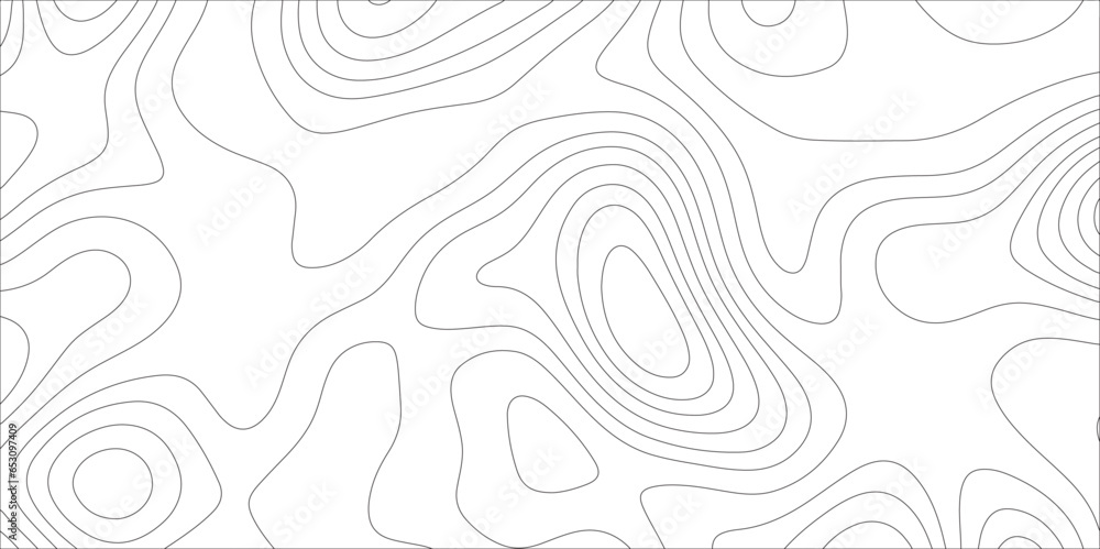 Poster Ocean topographic line map with curvy wave isolines vector illustration. Abstract topographic contours map background, Vector contour topographic map. Cartography texture abstract banner use..