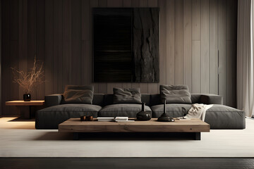 Interior home design. Minimalistic living room decoration.