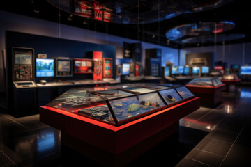 A video game museum displaying the history of gaming technology. Generative Ai. - obrazy, fototapety, plakaty