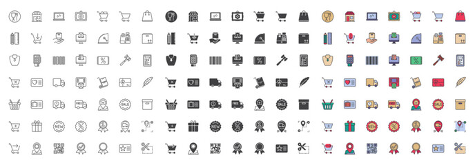 Shopping and ecommerce different style icon set