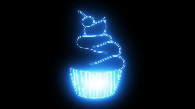 animated cup cake logo with glowing neon lines