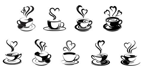 coffee cup icons set illustration vector - obrazy, fototapety, plakaty