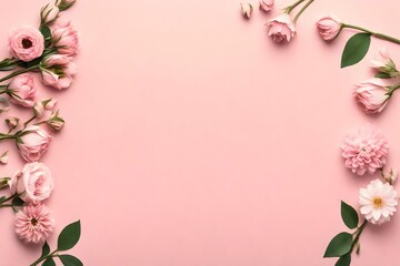 Fototapeta na wymiar Banner with flowers on a light pink background. Greeting card template for Wedding, Mother's, or Women's Day with copy space