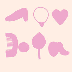 set of pink feminism things isolated on pink background