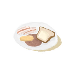 bread, butter and ham on plate doodle