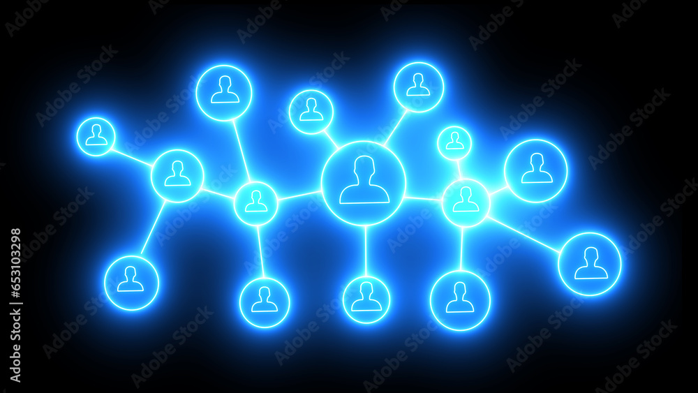Poster neon glowing network connection isolated on black background. network connection and global business