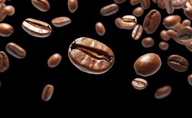 Coffee Bean flying on Black background, 3d illustration.