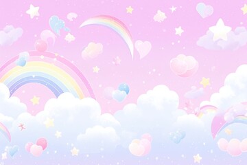 Fantasy sky rainbow. Fairy skies rainbows colors, magic landscape and dream sky.