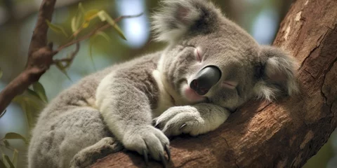 Raamstickers Koala asleep in tree. © MdDin