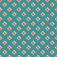 Seamless Pattern of Gift Box Shaped Butter Cookies on Blue Turquoise Background