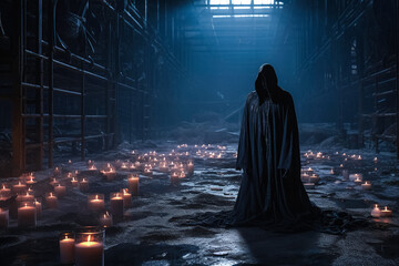 Grim reaper standing in the dark moody environment