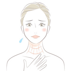 首のしわに悩む女性