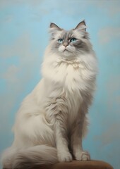 Fototapeta premium A full body portrait of a Ragdoll White cat, Oil painting art work, wall art print, hyperealistic