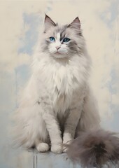 An elegant oil painting of a ragdoll cat, Pet Portrait illustration