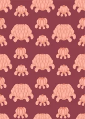 Foto op Canvas Vector seamless pattern with simple peonies in a row. Texture with stylized pink flowers on a burgundy background © veleri_kz
