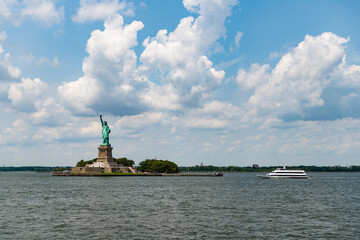 Liberty statue in New York city with manhattan. tourism concept. statue of liberty. Statue of...