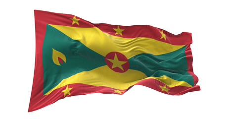 3d illustration flag of Grenada. Grenada flag waving isolated on white background with clipping path. flag frame with empty space for your text.