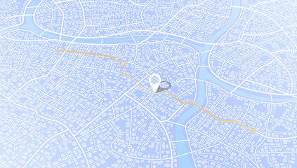 Abstract transportation background with POI. Ideal for transportation-related designs, websites, and promotional materials. Vector illustration. Top view of the city, showcasing the GPS navigation.