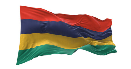 Naklejka premium 3d illustration flag of Mauritius. Mauritius flag waving isolated on white background with clipping path. flag frame with empty space for your text.